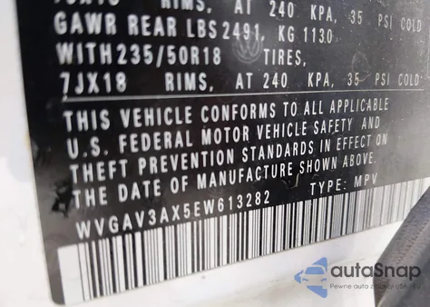 2014 Volkswagen Tiguan Se z USA, uszkodzony, nr VIN WVGAV3AX5EW613282